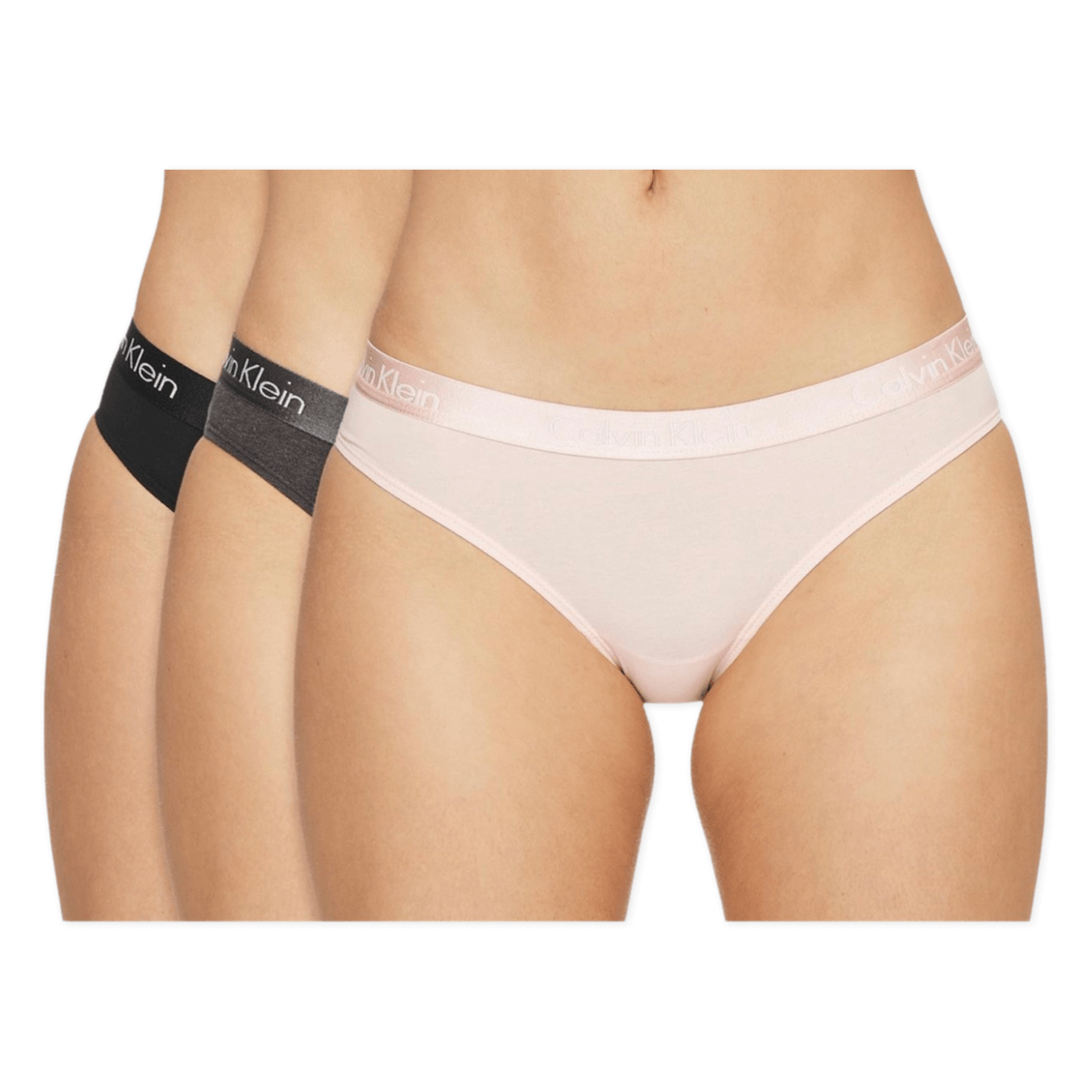 Calvin Klein Women's Motive Cotton Thong 3-Pack - Black/Grey  Heather/Nymph's Thigh<!-- -->