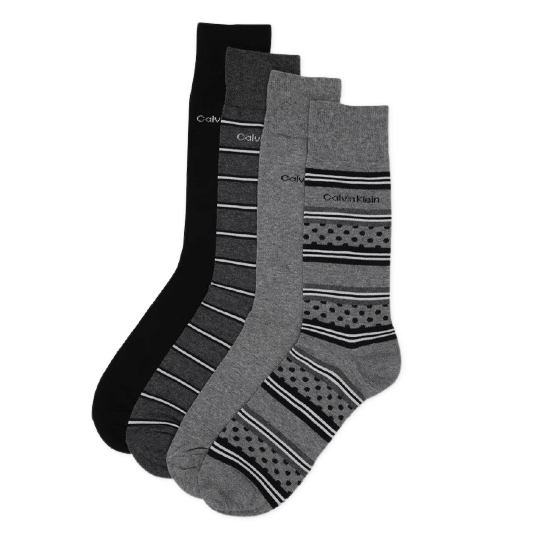 Calvin Klein 4 Pack Stripe & Dot Dress Socks Grey, US 7-12