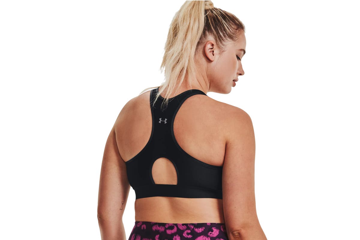 Under Armour Women's Armour Mid Keyhole Sports Bra - Black/Black/Metallic Silver