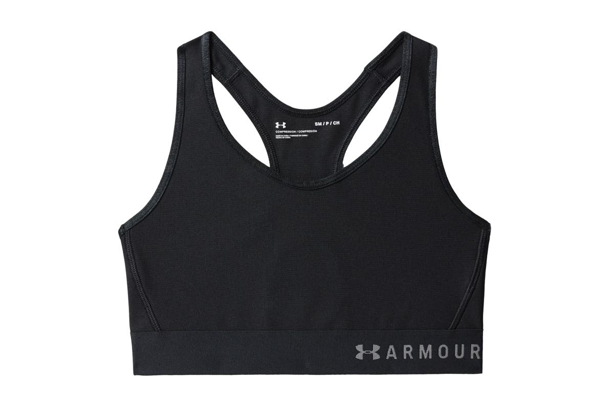 Under Armour Women's Armour Mid Keyhole Sports Bra - Black/Black/Metallic Silver