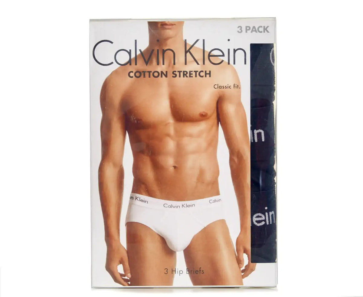 Calvin Klein Men's Underwear Cotton Stretch Hip Brief 3 Pack, Black/Black/Black
