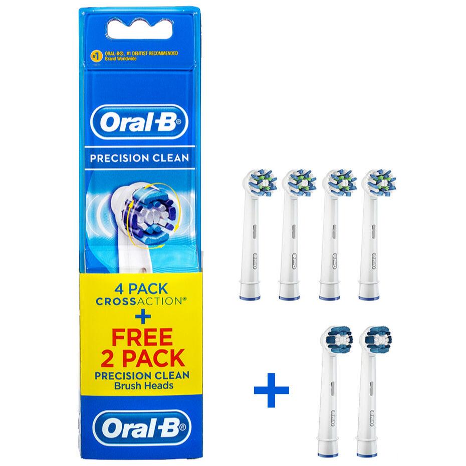 Oral-B CrossAction 4 Pack & Precision Clean 2 Pack Electric Toothbrush Replacement Brush Head Refills