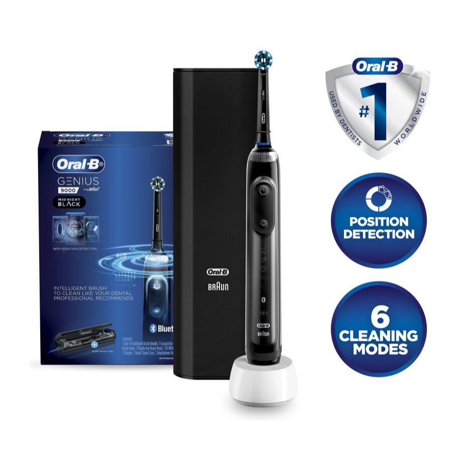Oral-B Genius 9000 Electric Toothbrush with 3 Replacement Heads & Smart Travel Case, Black