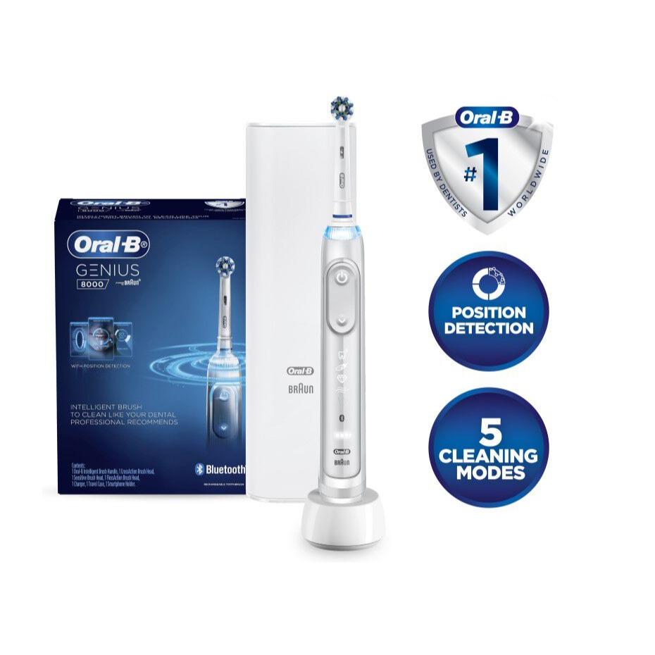 Oral-B Genius 8000 Electric Toothbrush with 3 Replacement Brush Head Refills & Travel Case