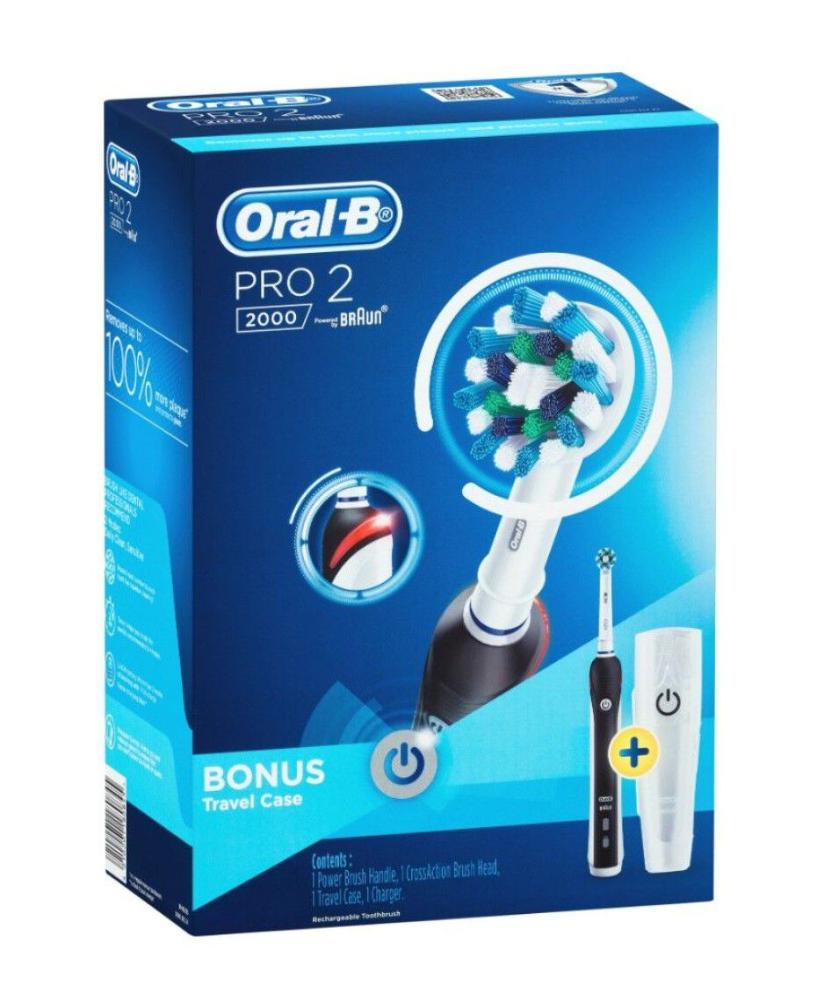 Oral-B Pro 2 2000 Electric Toothbrush - Black with Travel Case
