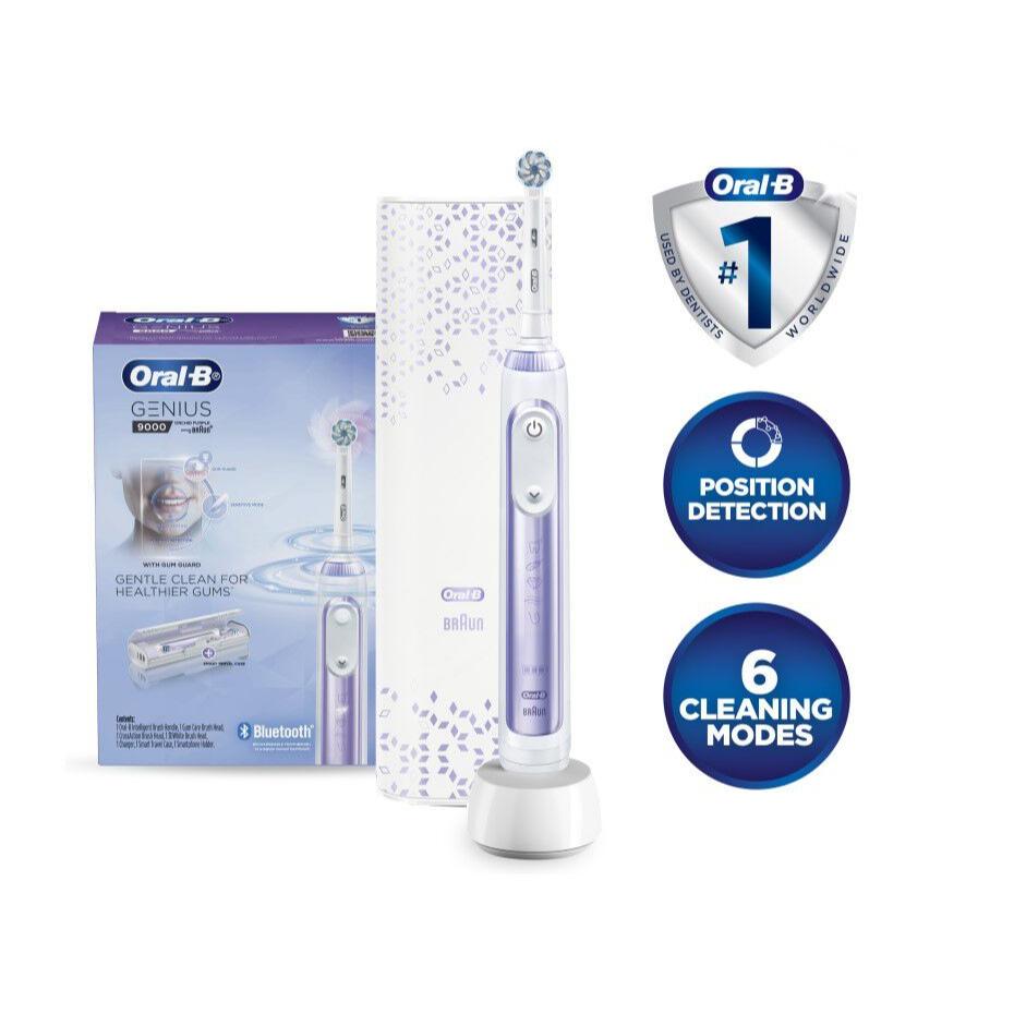 Oral-B Genius 9000 Electric Toothbrush with 3 Replacement Heads & Smart Travel Case, Purple Orchid