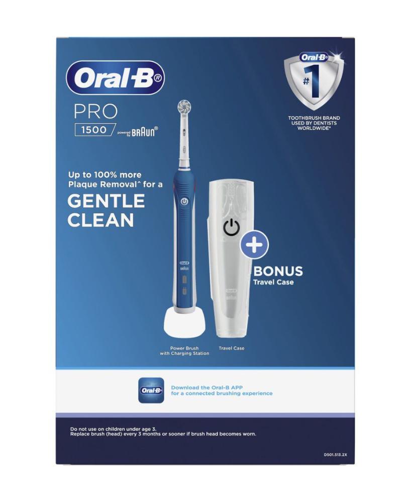 Oral-B Pro 1500 Gentle Clean Electric Toothbrush - Blue with Travel Case