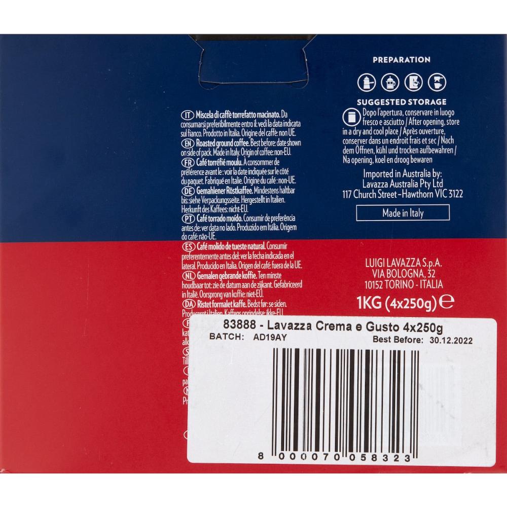 2x Lavazza Crema E Gusto Ground Coffee 1kg (2kg Total)