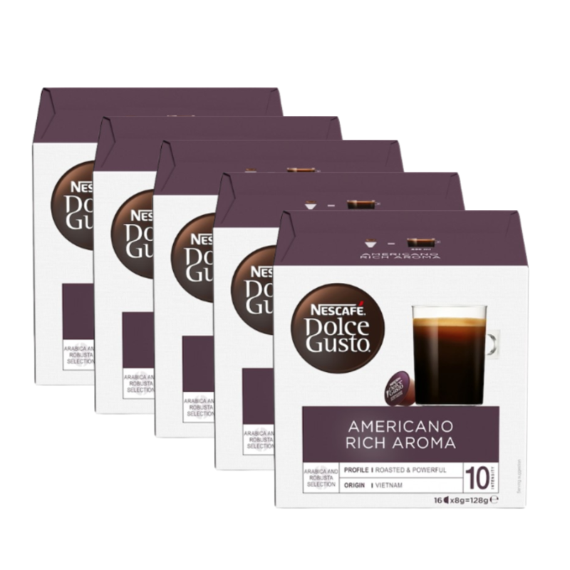5 x Nescafe Dolce Gusto Americano Rich Aroma Coffee Pods 16 Pack