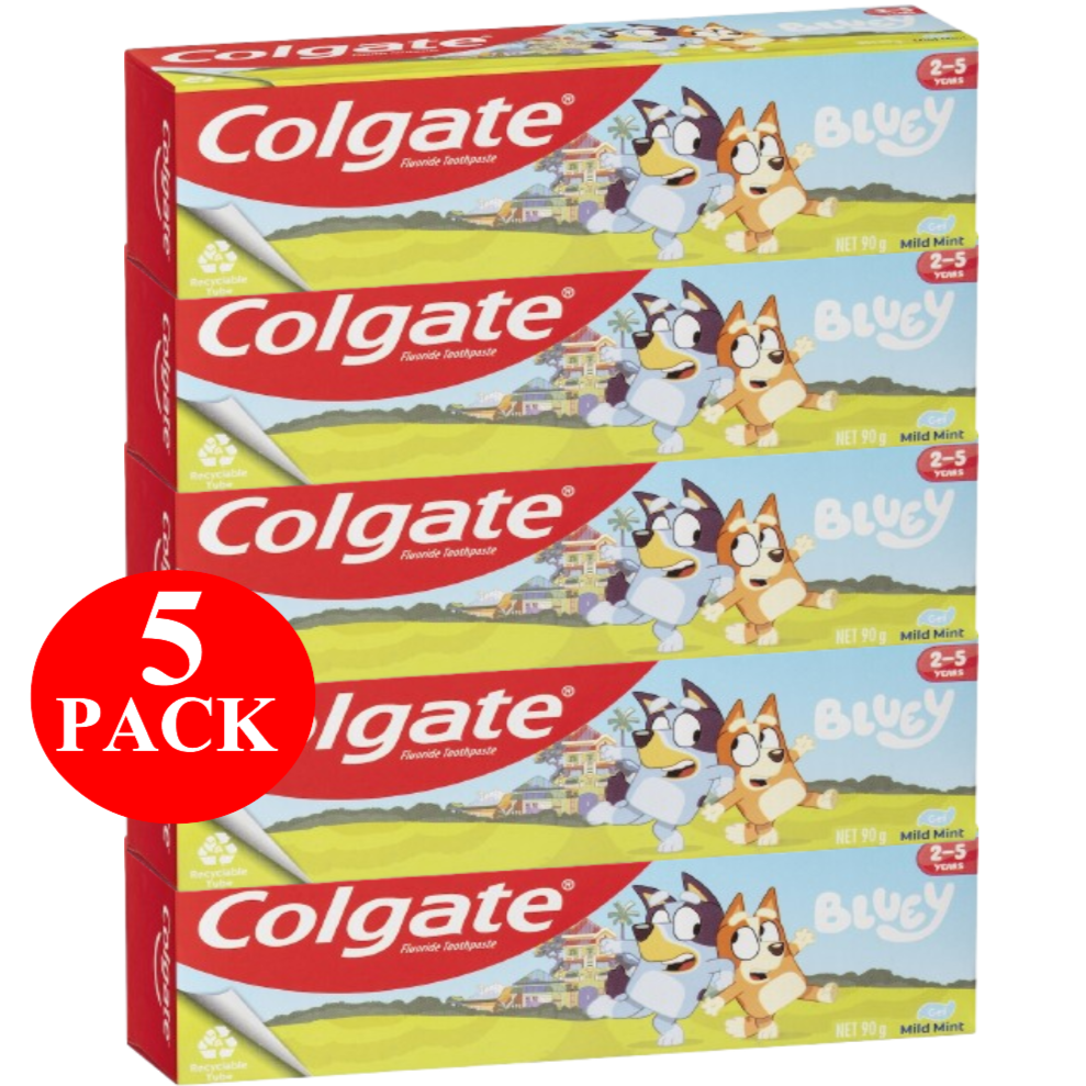 5 x Colgate Kids Toothpaste Junior Bluey 2-5 Years 90g