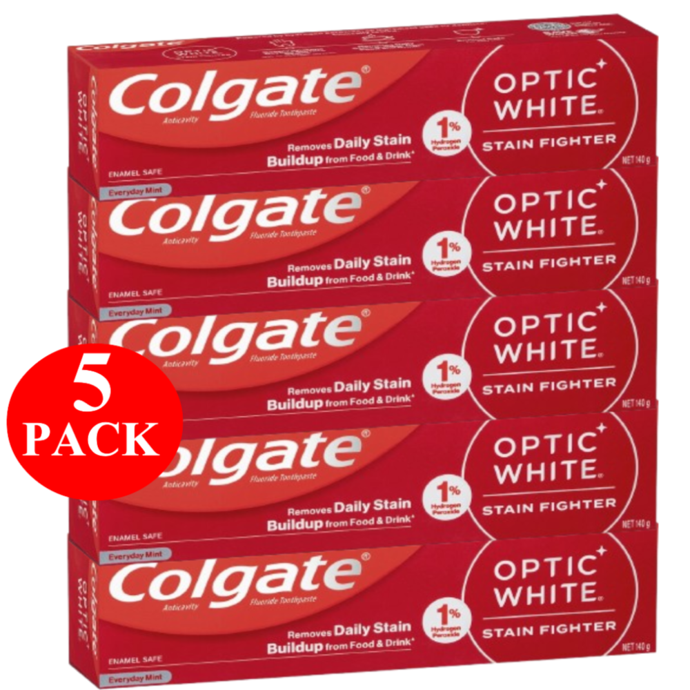 5 x Colgate Teeth Whitening Toothpaste Optic White Stain Fighter 140g
