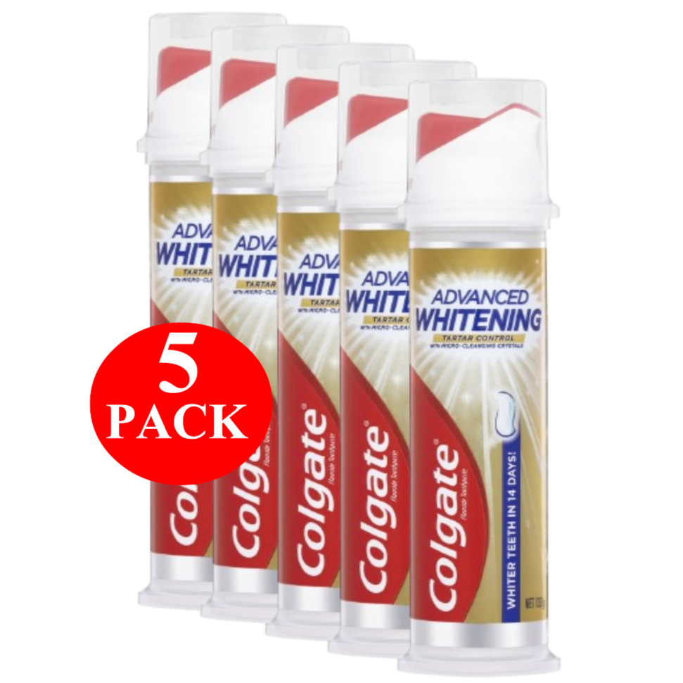5 x Colgate Whitening Toothpaste Advanced Whitening Tartar Pump 130g