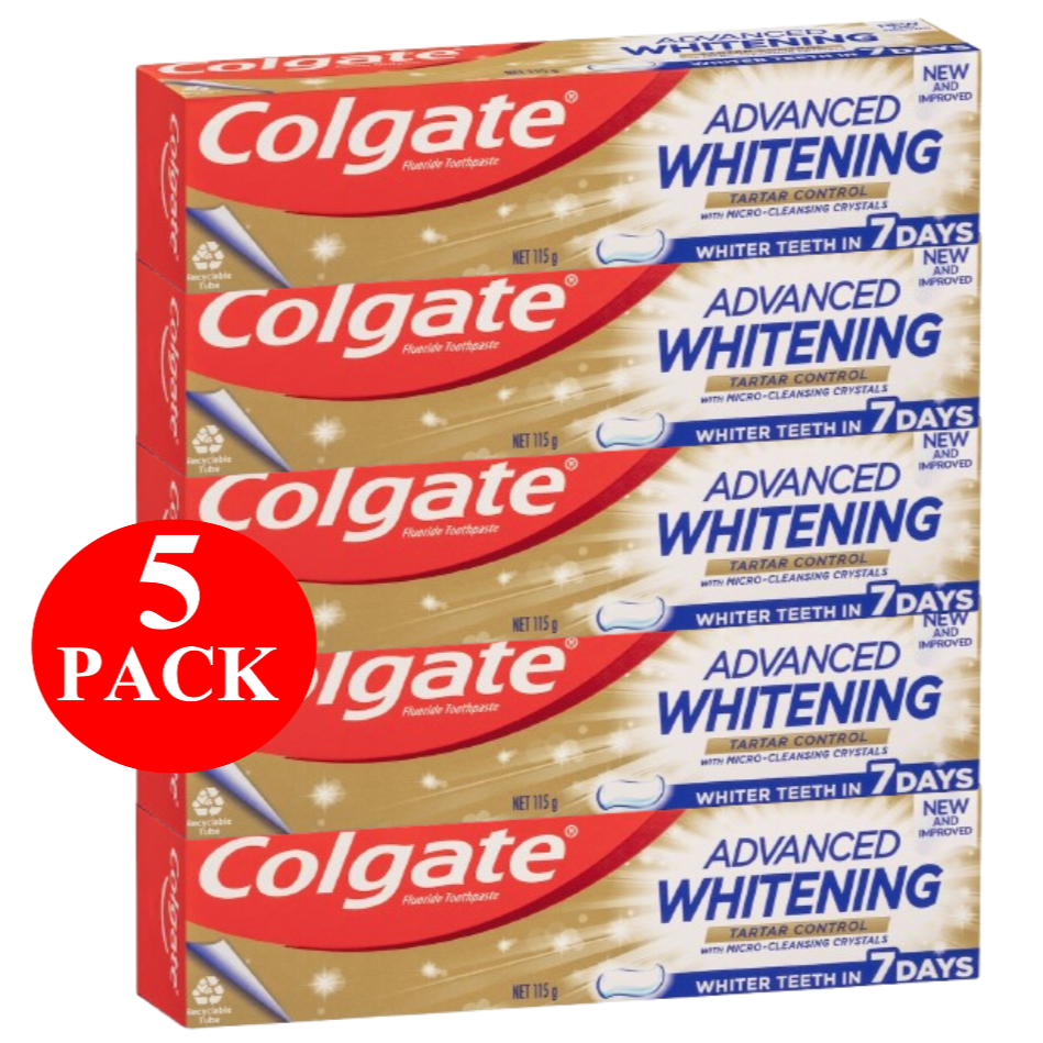 5 x Colgate Whitening Toothpaste Advanced Whiten Tartar Control 115g