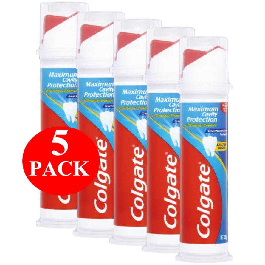 5 x Colgate Toothpaste Maximum Cavity Protection Great Regular Pump 130g