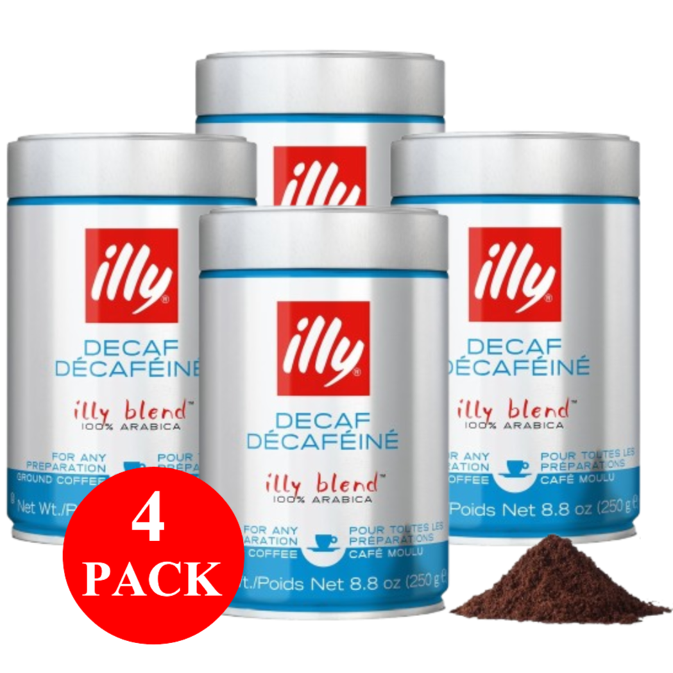 4 x illy Decaf Ground Coffee 250g