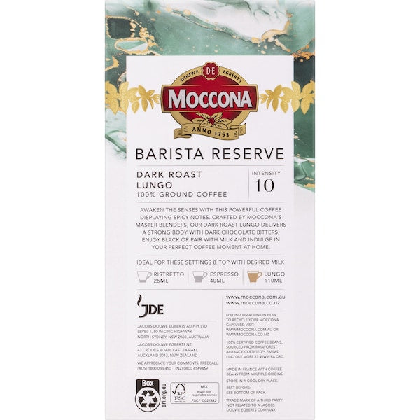 Moccona Barista Reserve Capsules Dark Roast Lungo 100 Pack