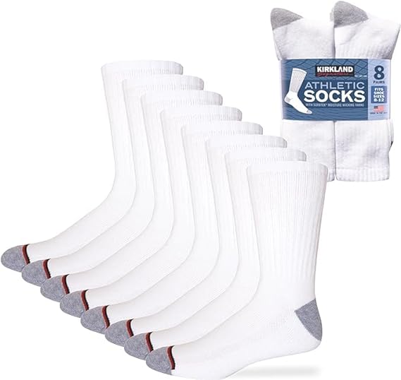 Kirkland Signature Men's Athletic Socks 8 Pair, Shoe Sizes 8-12 - White