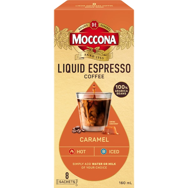 Moccona Liquid Coffee Sachets Espresso Caramel (40 serves)