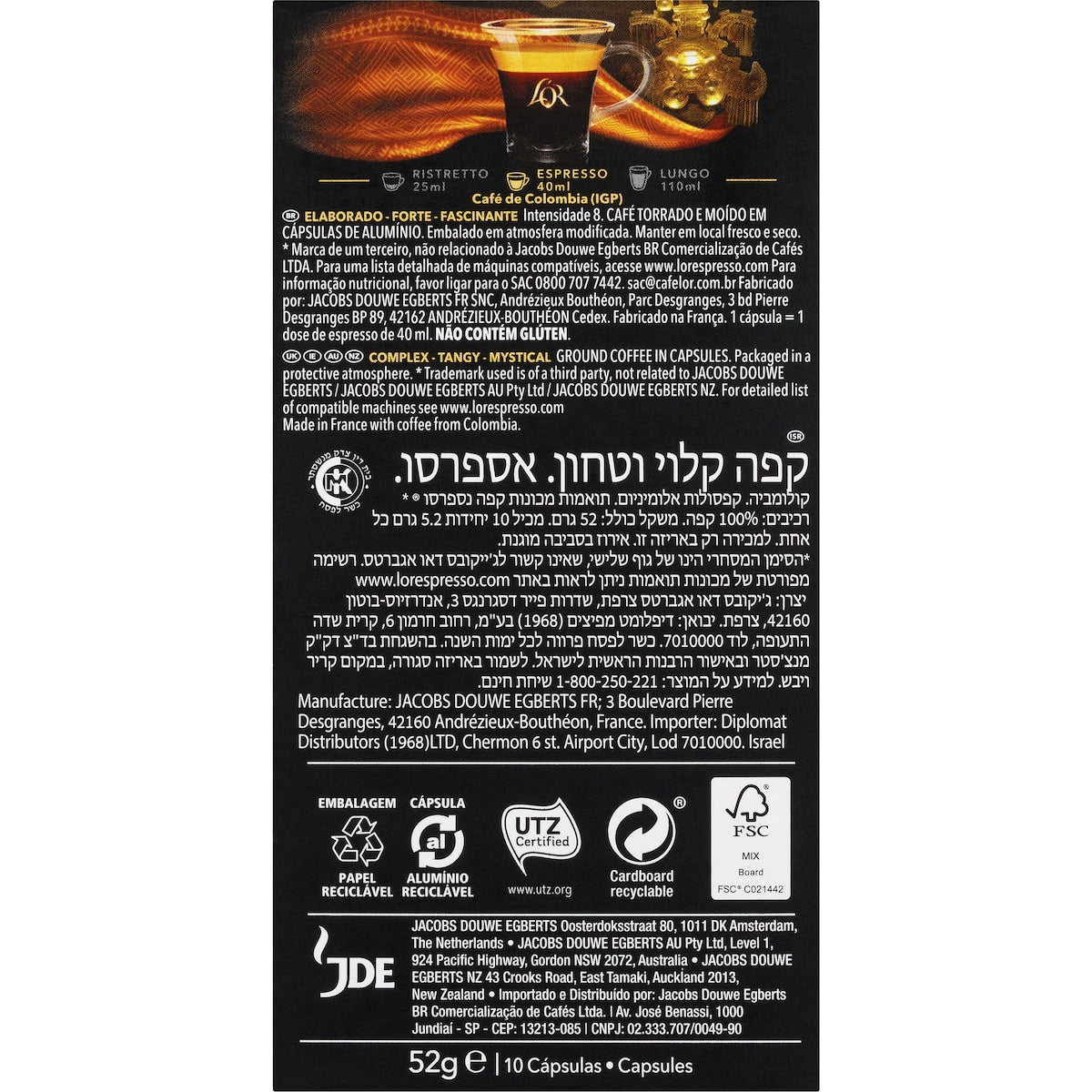 L'or Espresso Colombia Intensity 8 Coffee Capsules 50 Pack