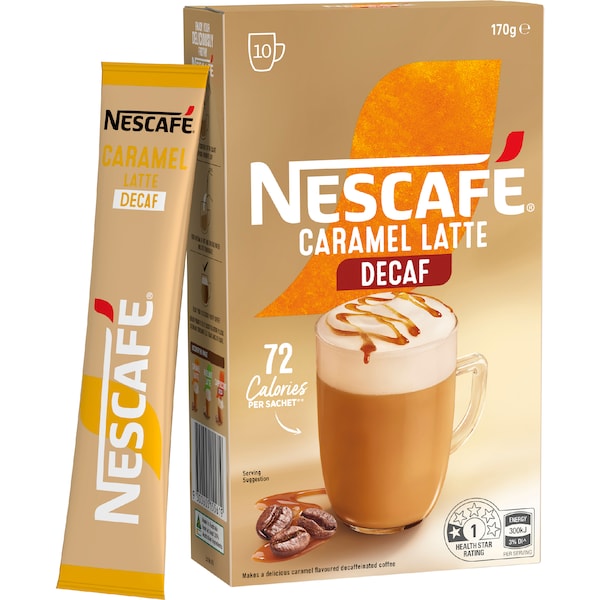 Nescafe Caramel Latte Decaf Coffee Sachets (100 serves)