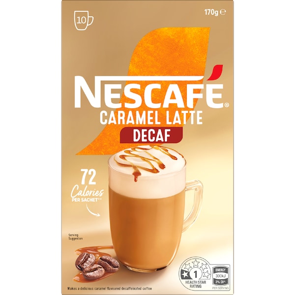 Nescafe Caramel Latte Decaf Coffee Sachets (100 serves)