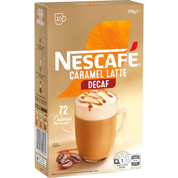 Nescafe Caramel Latte Decaf Coffee Sachets (100 serves)