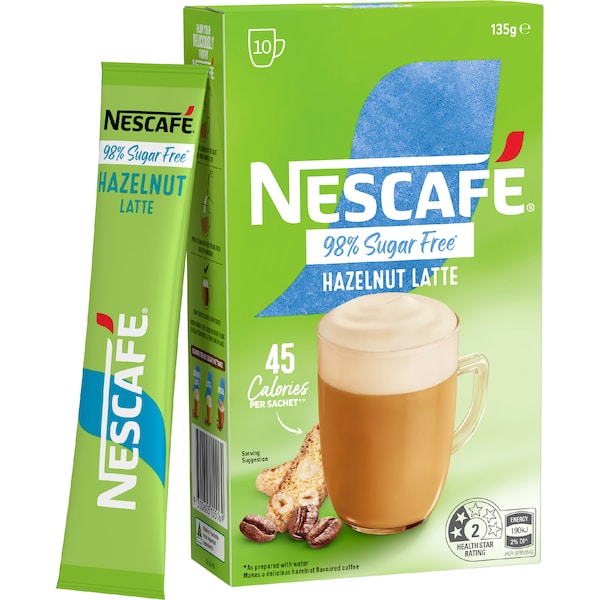 Nescafe 98% Sugar Free Hazelnut Latte Coffee Sachets (100 serves)