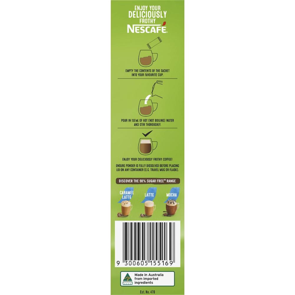 Nescafe 98% Sugar Free Hazelnut Latte Coffee Sachets 100 Pack
