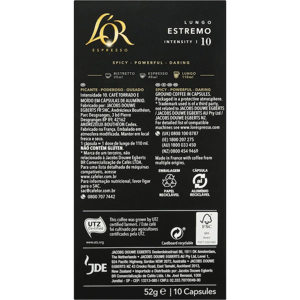 L'or Espresso Lungo Estremo Intensity 10 Coffee Capsules 50 Pack
