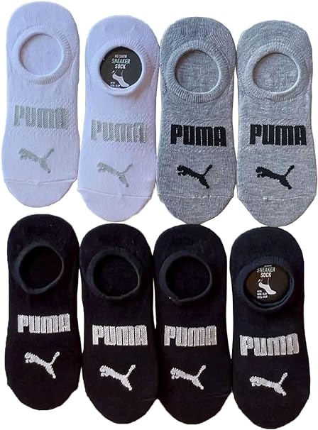 Puma Ladies Women No Show Sport Liner Socks 8-Pack Shoe Size: 5-9.5 - Black/Grey/White