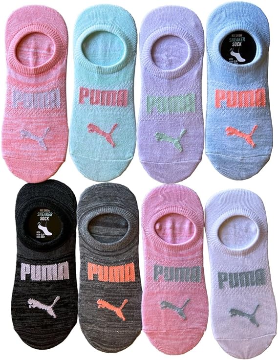 Puma Ladies Women No Show Sport Liner Socks 8-Pair Shoe Size: 5-9.5 - Multi