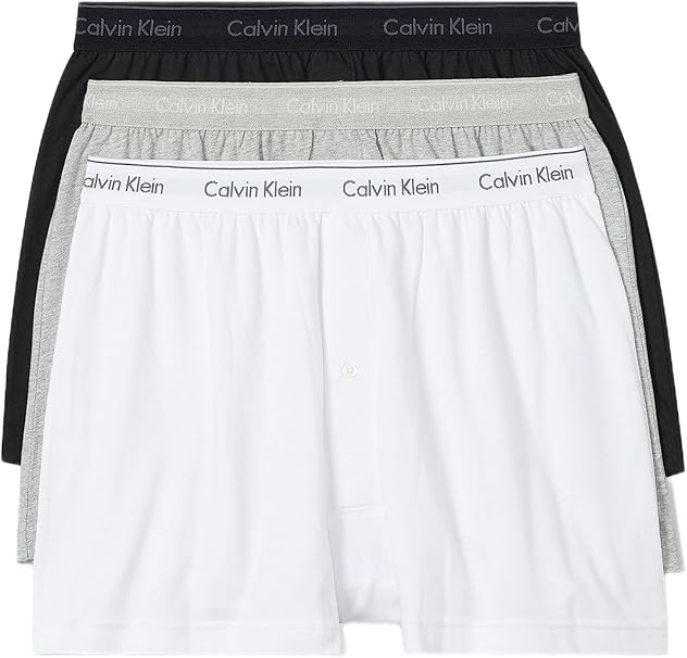 Calvin Klein Men’s Cotton Classics Knit Boxer 3 Pack – White/Black/Grey Heather