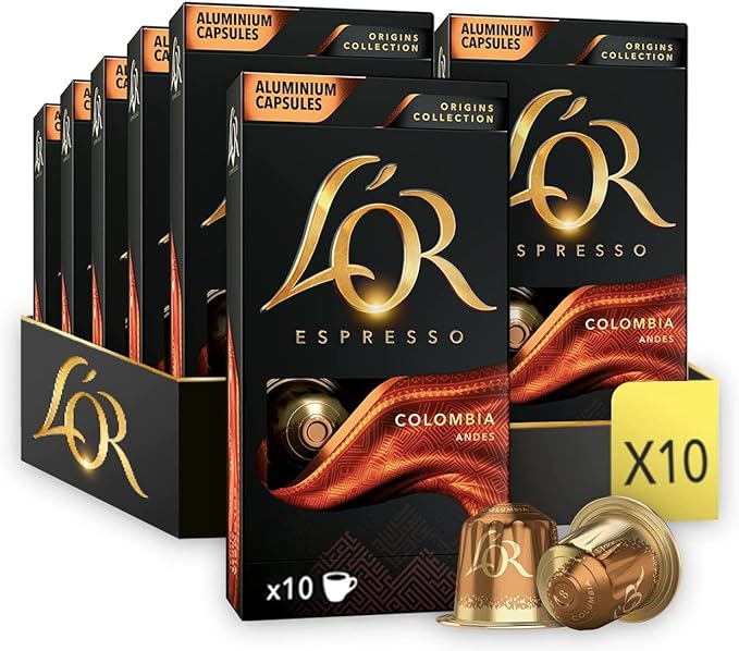 L'OR Espresso Coffee Colombia Intensity 8 - 100 Aluminium Capsules Compatible With Nespresso Machines (10x10 Pods Pack)