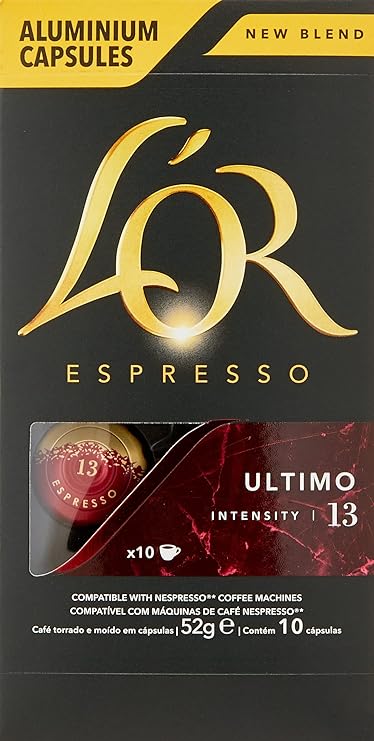 L'OR Espresso Ultimo Intensity 13 - 100 Aluminium Capsules Compatible with Nespresso Machines (10x10 Pods Pack)