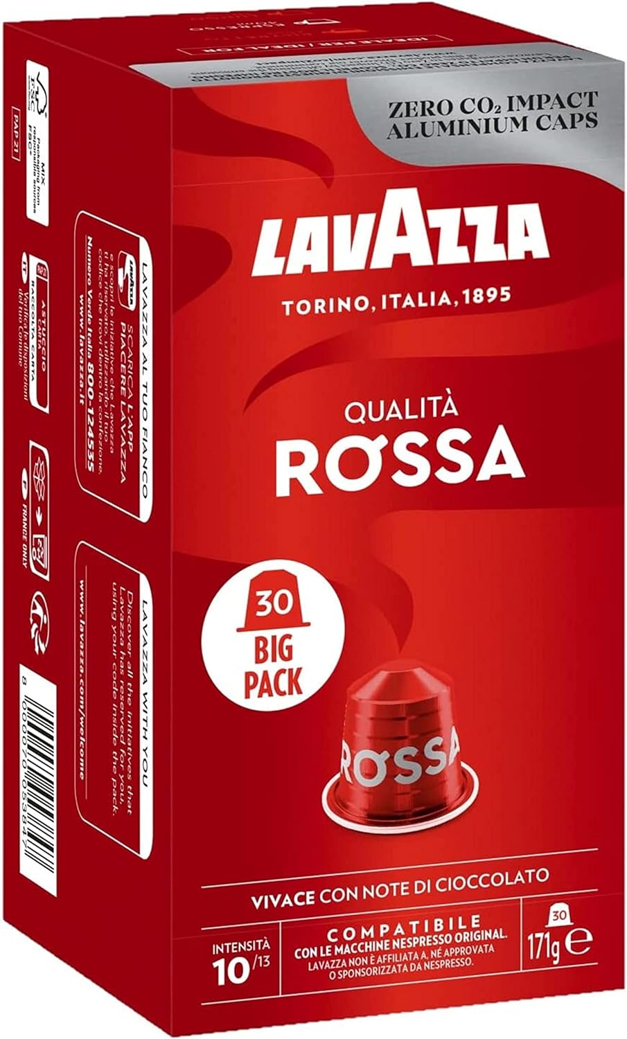 Lavazza Qualità Rossa Coffee Capsules - Compatible with Nespresso Machines - 30 Pods