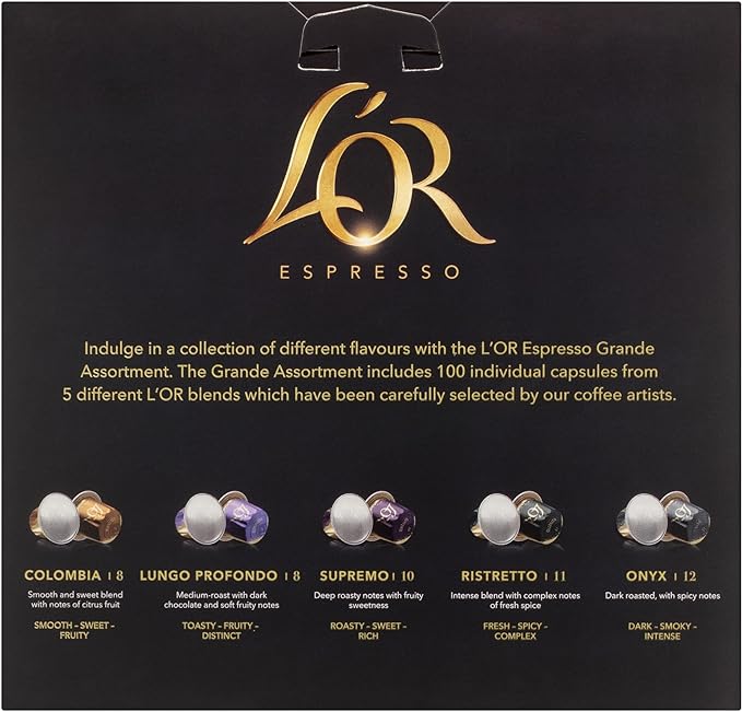 L’OR Espresso Grande Assortment Pack 100 Aluminium Capsules Compatible with Nespresso Machines