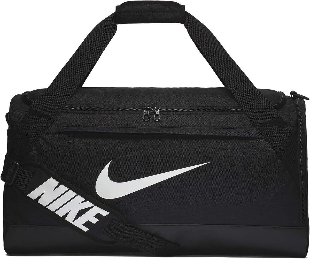 NIKE Brasilia Duffel Bag, Black/Black/White, Medium - 60L