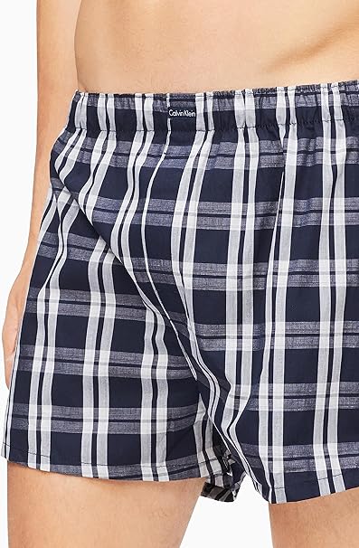 Calvin Klein Men’s Cotton Classics Woven Boxer 3 Pack – Tide/Plaid/Stripe