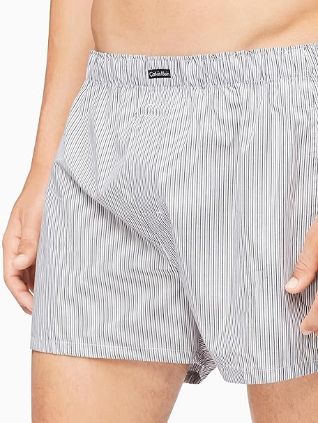 Calvin Klein Men’s Cotton Classics Woven Boxer 3 Pack – Black/Plaid/Stripe