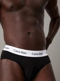 Calvin Klein Men's Underwear Cotton Stretch Hip Brief 3 Pack - Black/Whiteband