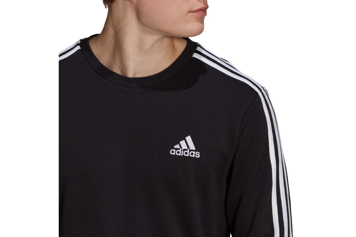 Adidas Men's 3 Stripe French Terry Sweatshirt - Black/White