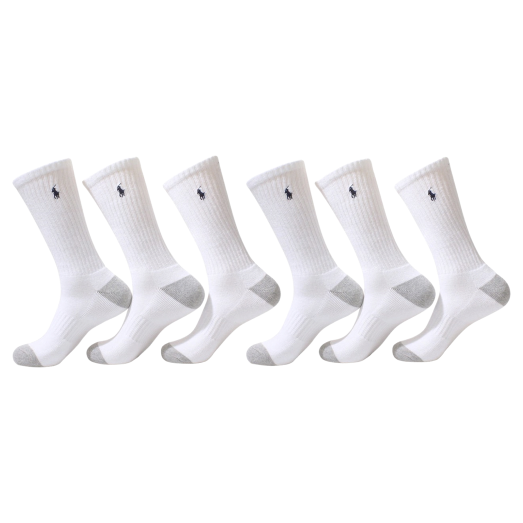 Polo Ralph Lauren Mens Classic Cotton Sport Crew Socks 6-Pack, Size US 10-13 - White
