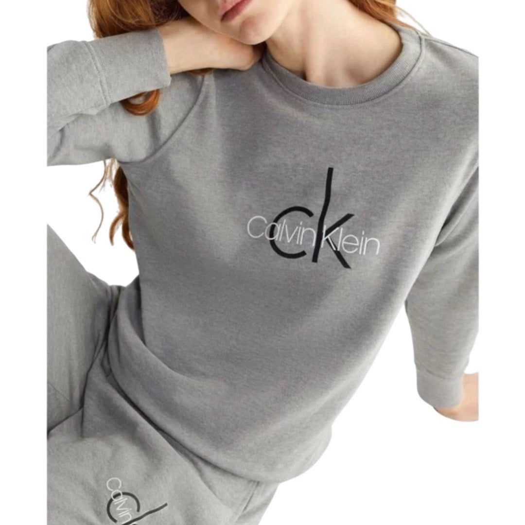 Calvin Klein Womens Logo Lounge Refresh Long Sleeve Sweatshirt - Wolf Grey