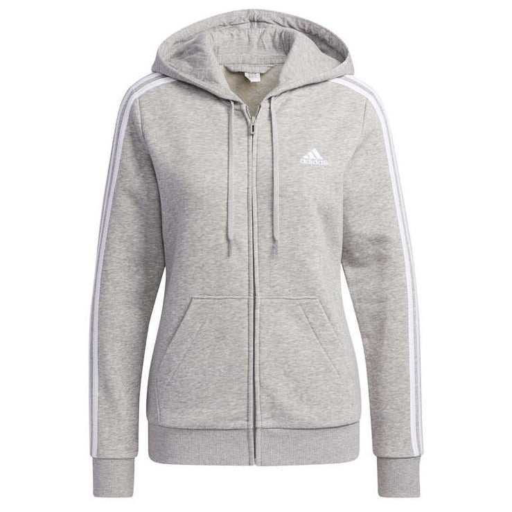 Adidas Women's Essentials Fleece 3-Stripes Full-Zip Hoodie - Medium Grey Heather/White