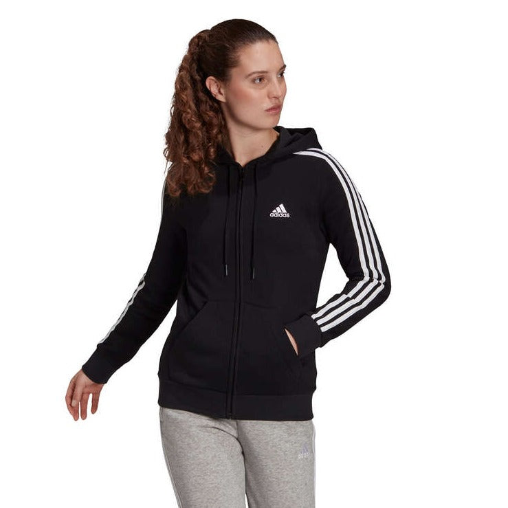 Adidas Women's Essentials Fleece 3-Stripes Full-Zip Hoodie - Black/White