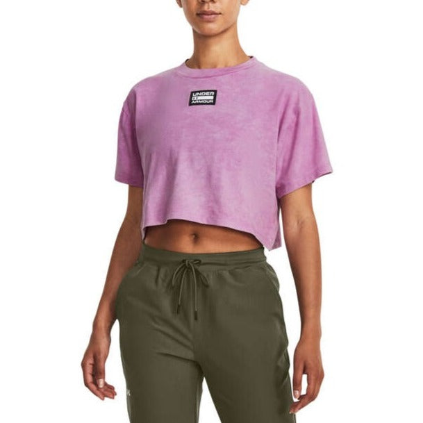Under Armour Womens UA Logo Washed Cropped Tee - Purple