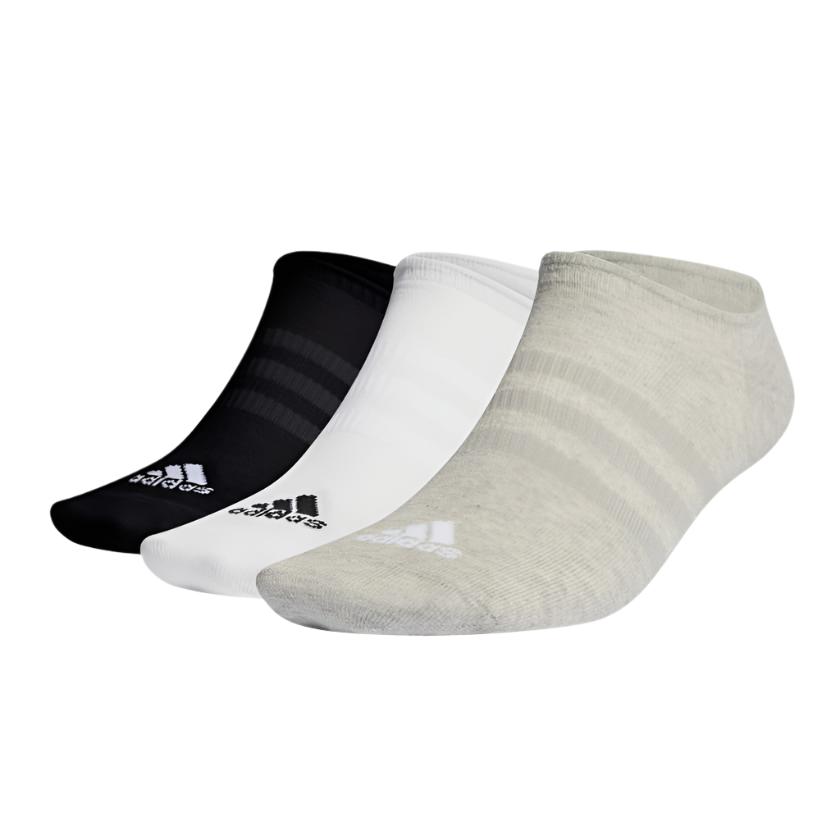 Adidas Unisex Thin and Light No Show Socks 3-Pack - Medium Grey Heather / White / Black