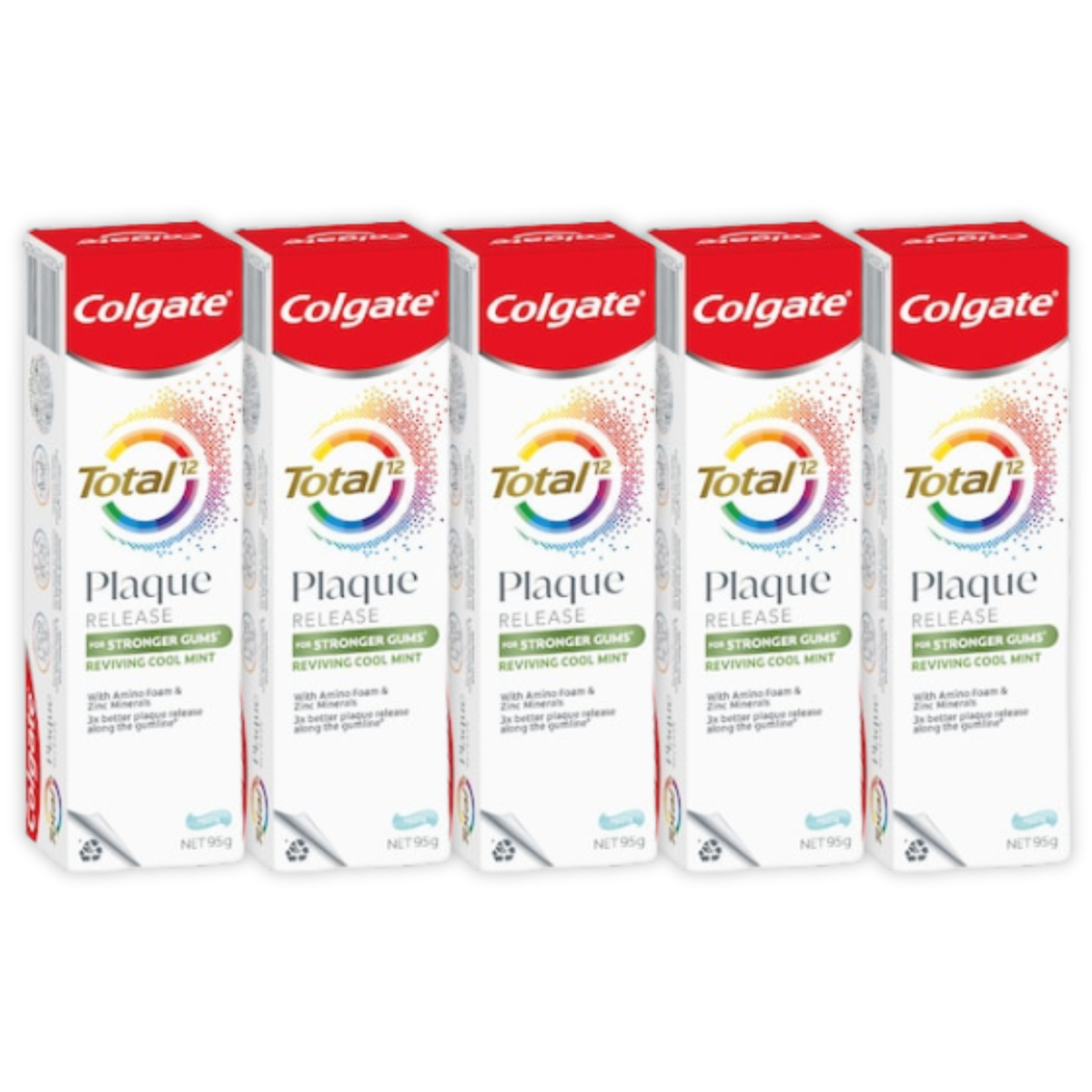 5 x Colgate Plaque Release Toothpaste Total Reviving Cool Mint 95g