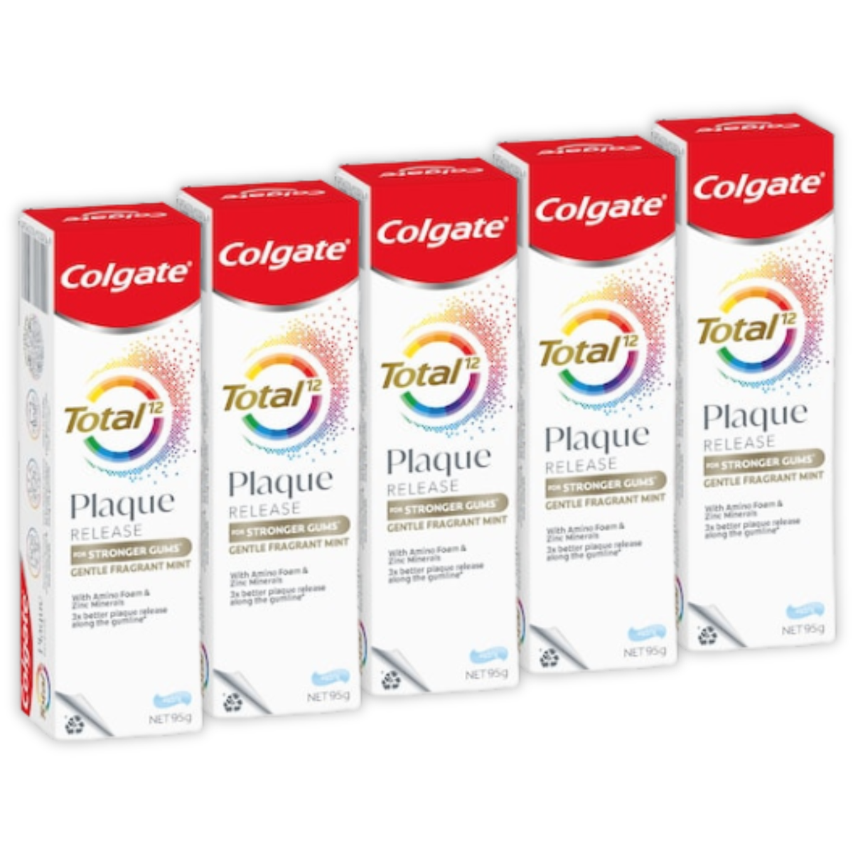 5 x Colgate Plaque Release Toothpaste Total Fragrant Mint 95g