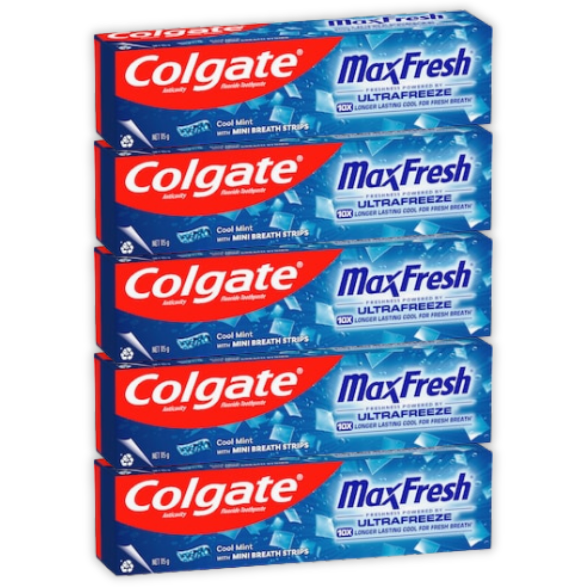 5 x Colgate Max Fresh Toothpaste With Mini Breath Strips Cool Mint 115g